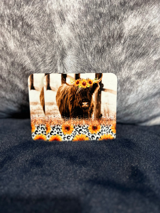 Highland Heifer w/ Sunflowers & Leopards