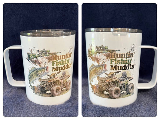 Huntin' Fishin' Muddin' 10oz Coffee Cup w/ Lid