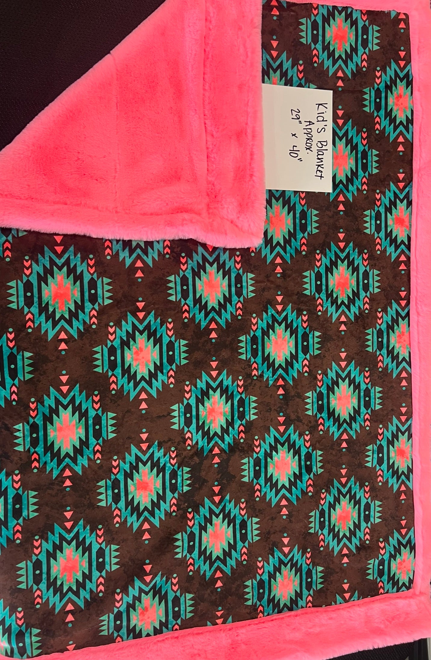 Aztec w/ Hot Pink Backing Kid's Minky Blanket