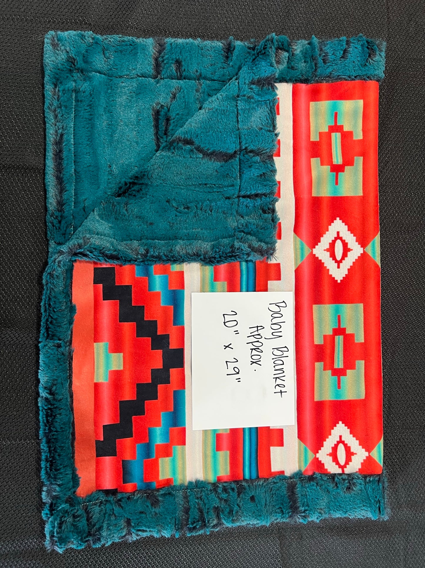 Red Aztec w/ Blue Backing Baby Minky Blanket