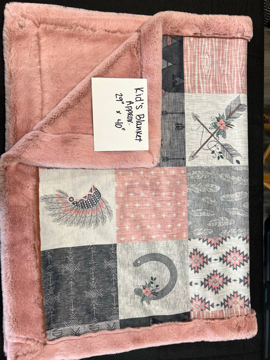 Multi w/ Pink Seal Backing Kids Minky Blanket